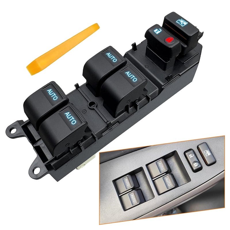 BELGEMAY Ice Blue Backlit Auto Window Switch for 2008-2013 Toyota Highlander (OE#84820-33251) – Plug & Play Upgrade, 4-Button Auto Up/Down & Tool - Image 1